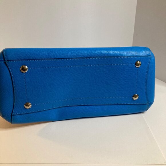 Womens Coach Margo Leather Satchel Carry All Bag Bright Blue 8 x 14 x 6" - Picture 6 of 10